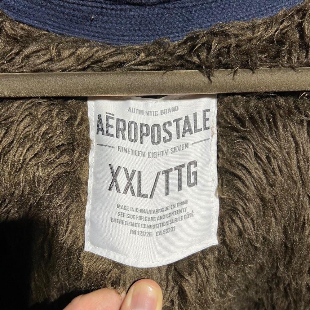 Vintage Aeropostale Faux Fur Lined Hoodie Men XXL Navy Blue NY Heavyweight Y2K - Picture 5 of 16